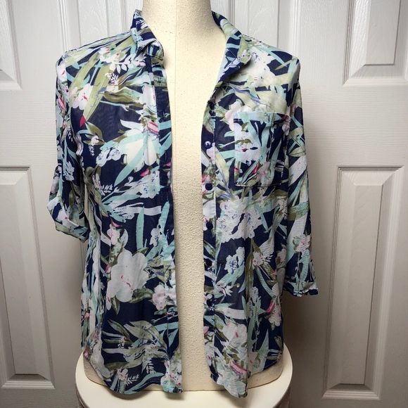 Eden & Olivia Sheer Tropical Shirt Medium - Picture 5 of 8